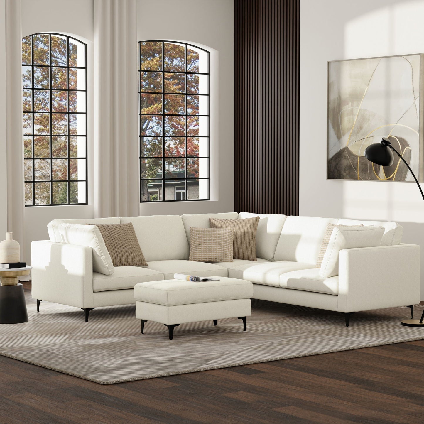 Ava mid century corner sectional sofa handcrafted in white upholstery by HouseOfZazla on Tampa Home & Garden Store