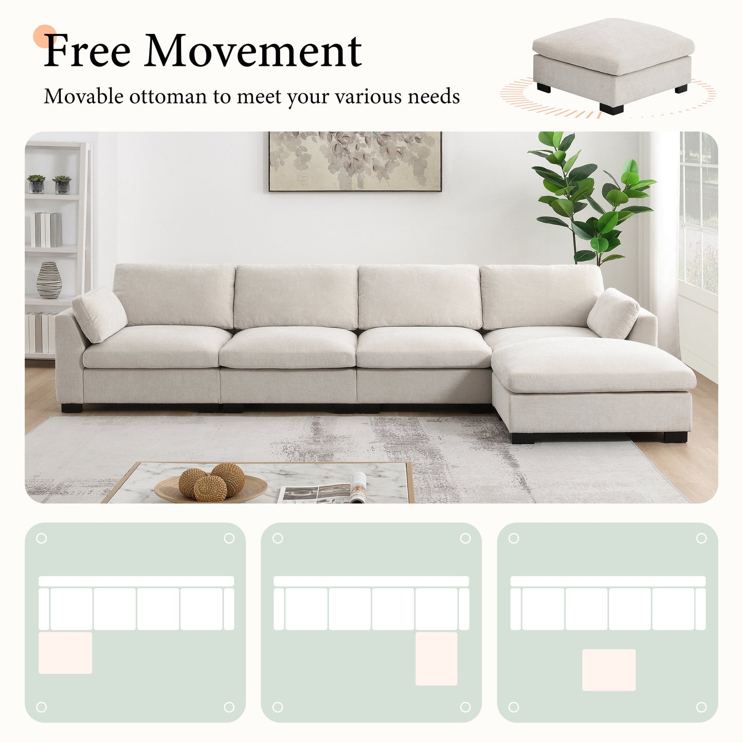 Modern Chenille Modular Sectional Sofa and Seat