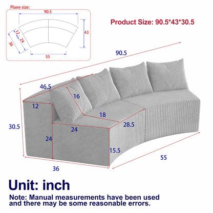 Curved Modular Sectional Sofa and Four Pillows