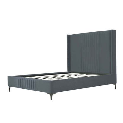 Promenade upholstered bed with blue gray headboard and slats by HouseOfZazla on Tampa Home & Garden Store