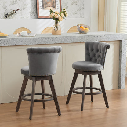 Counter-height bar stools set of 2, 26in, with 360° swivel, and gray velvet upholstery on Tampa Home & Garden Store