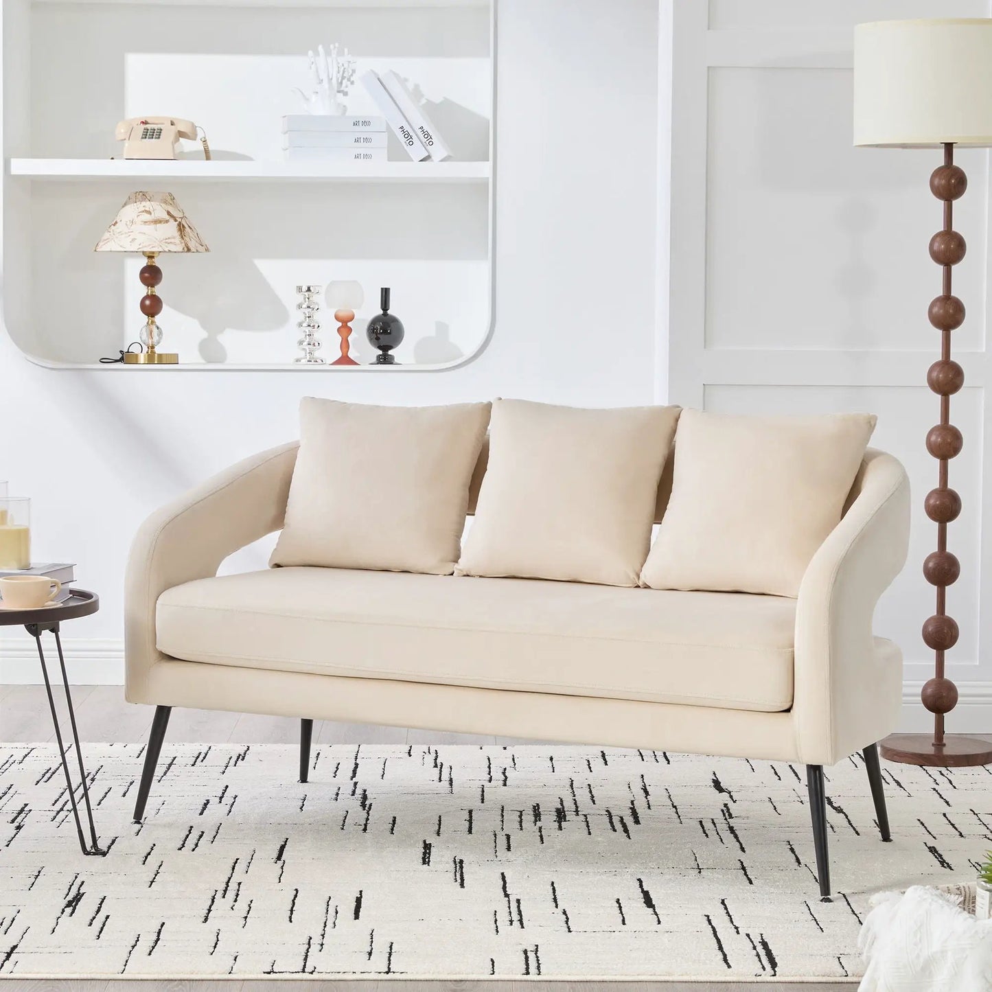Open Back Loveseat Settee With Three Pillows