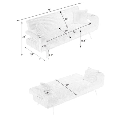 Minimalist Corduroy Sofa Bed and Pillows