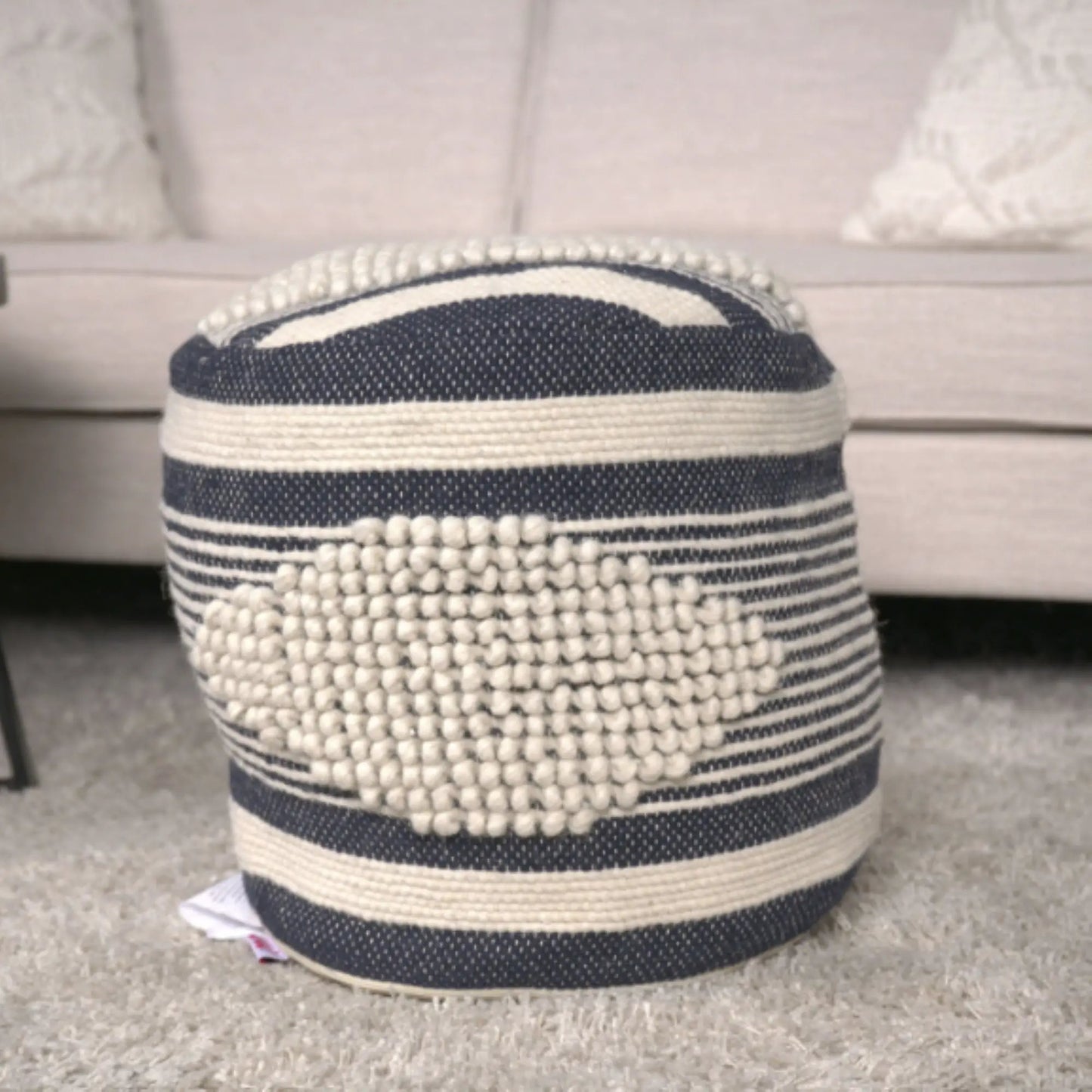 Diamond Handcrafted Cylindrical Wool Pouf