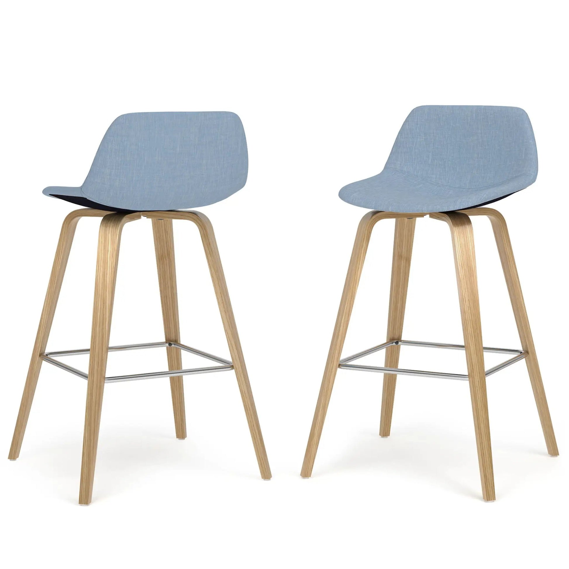 Randolph Bentwood upholstered counter stool set of 2, blue fabric, wood legs on Tampa Home & Garden Store