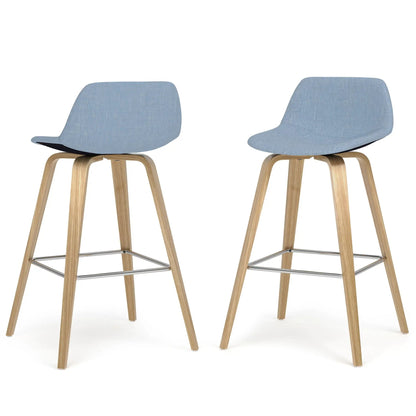 Randolph Bentwood upholstered counter stool set of 2, blue fabric, wood legs on Tampa Home & Garden Store