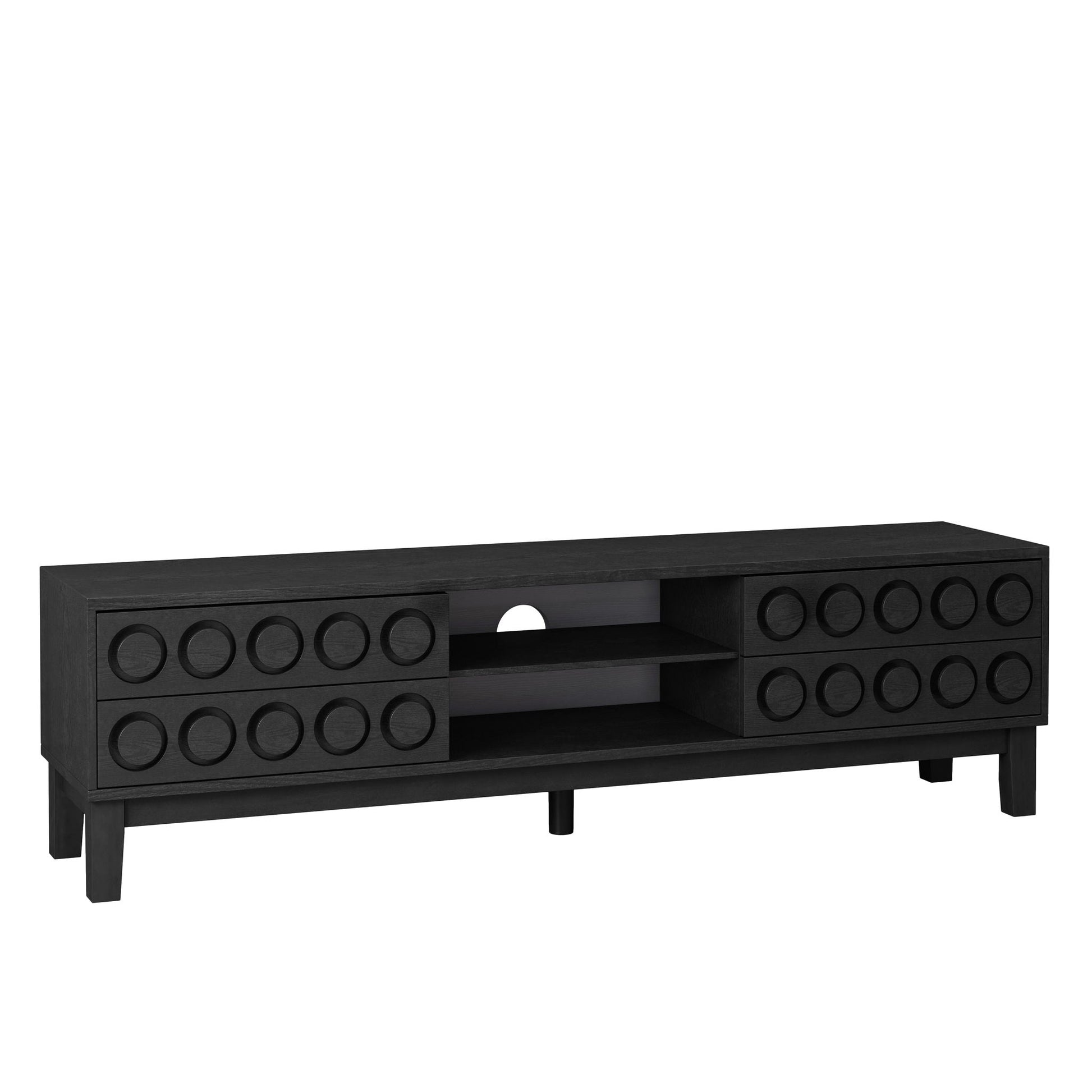 Media console by HouseOfZazla with 4 drawers and cable management in black wood finish on Tampa Home & Garden Store