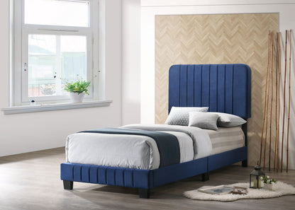 Channel Tufted Bed by HouseOfZazla with blue upholstered headboard and platform base on Tampa Home & Garden Store