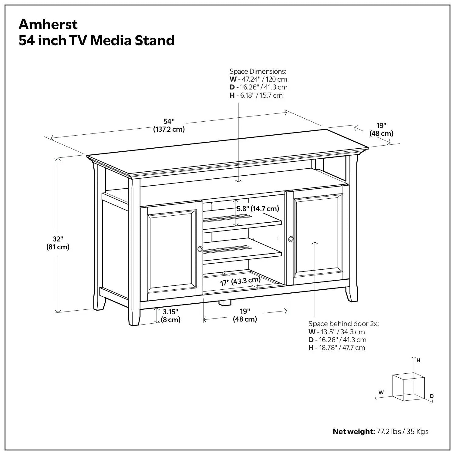 Amherst TV Media Stand 54in wide wood console with doors and shelves on Tampa Home & Garden Store