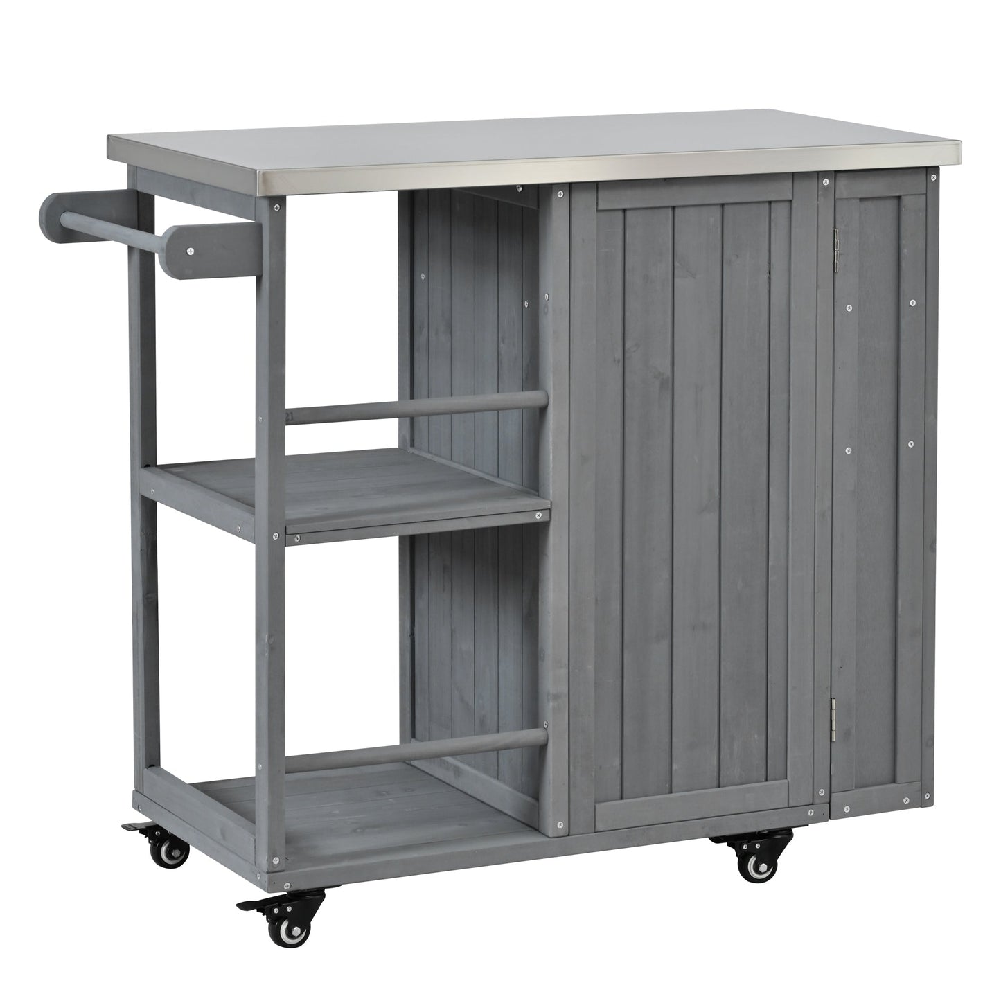 Outdoor Kitchen Island Fir Wood Prep Station with Stainless Top on wheels by HouseOfZazla on Tampa Home & Garden Store