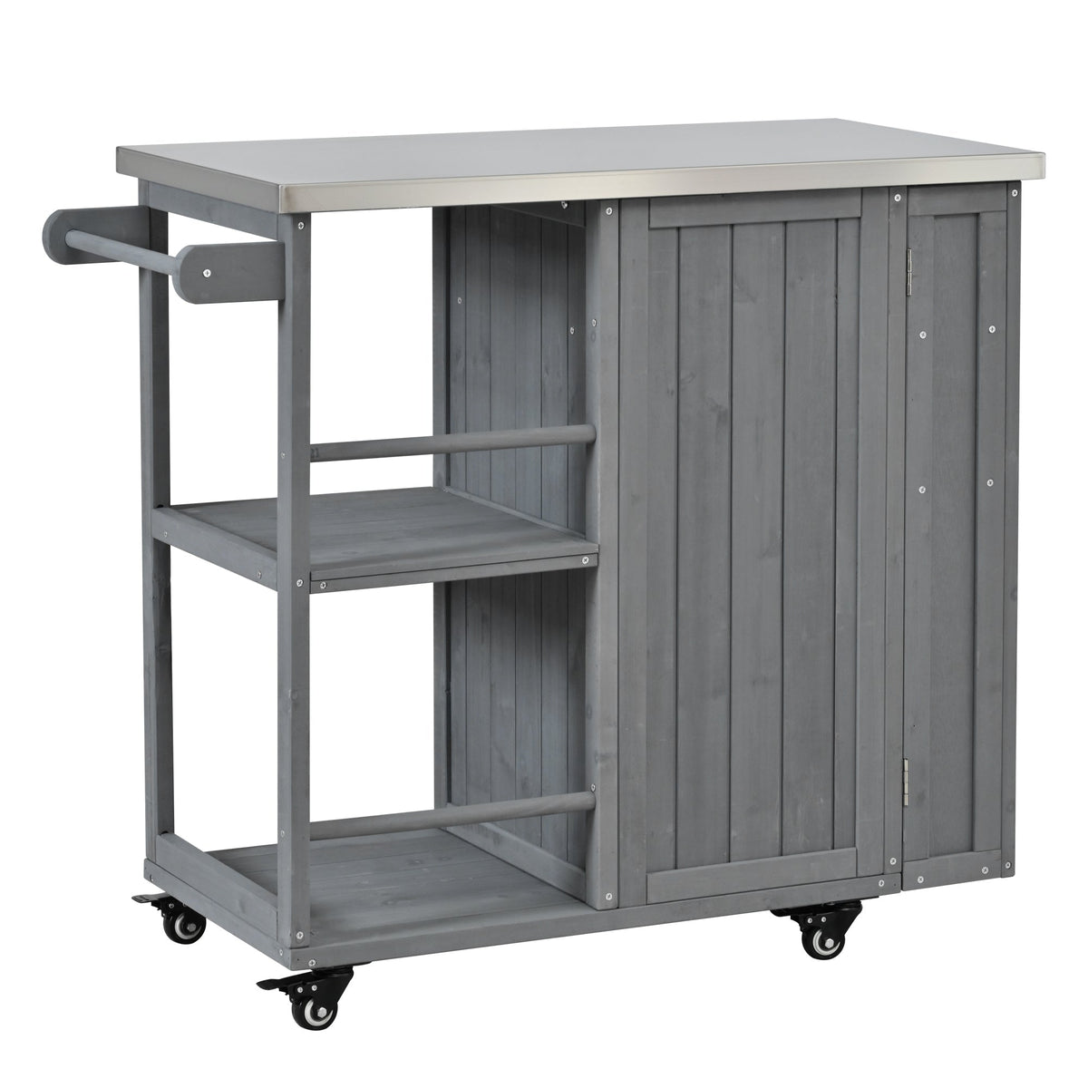 Outdoor Kitchen Island Fir Wood Prep Station with Stainless Top on wheels by HouseOfZazla on Tampa Home & Garden Store