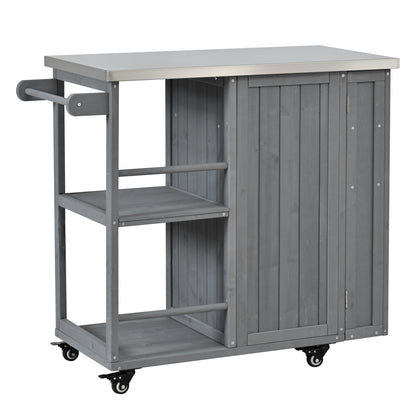 Outdoor Kitchen Island Fir Wood Prep Station with Stainless Top on wheels by HouseOfZazla on Tampa Home & Garden Store