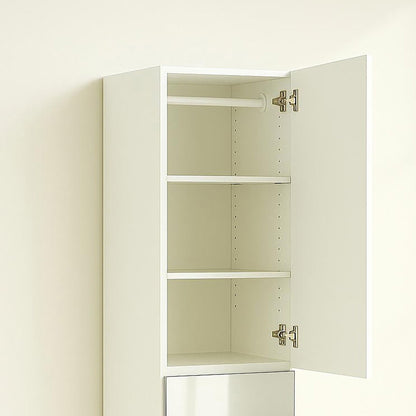 Slim modular closet cabinet in white with hanging rail and adjustable shelving inside on Tampa Home & Garden Store