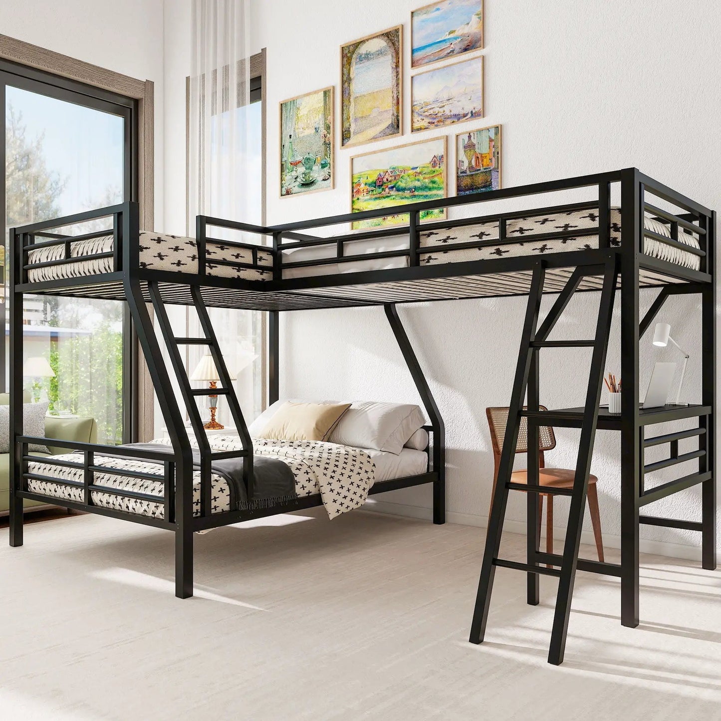 Twin Over Full Bunk Bed With Loft Desk L Shaped