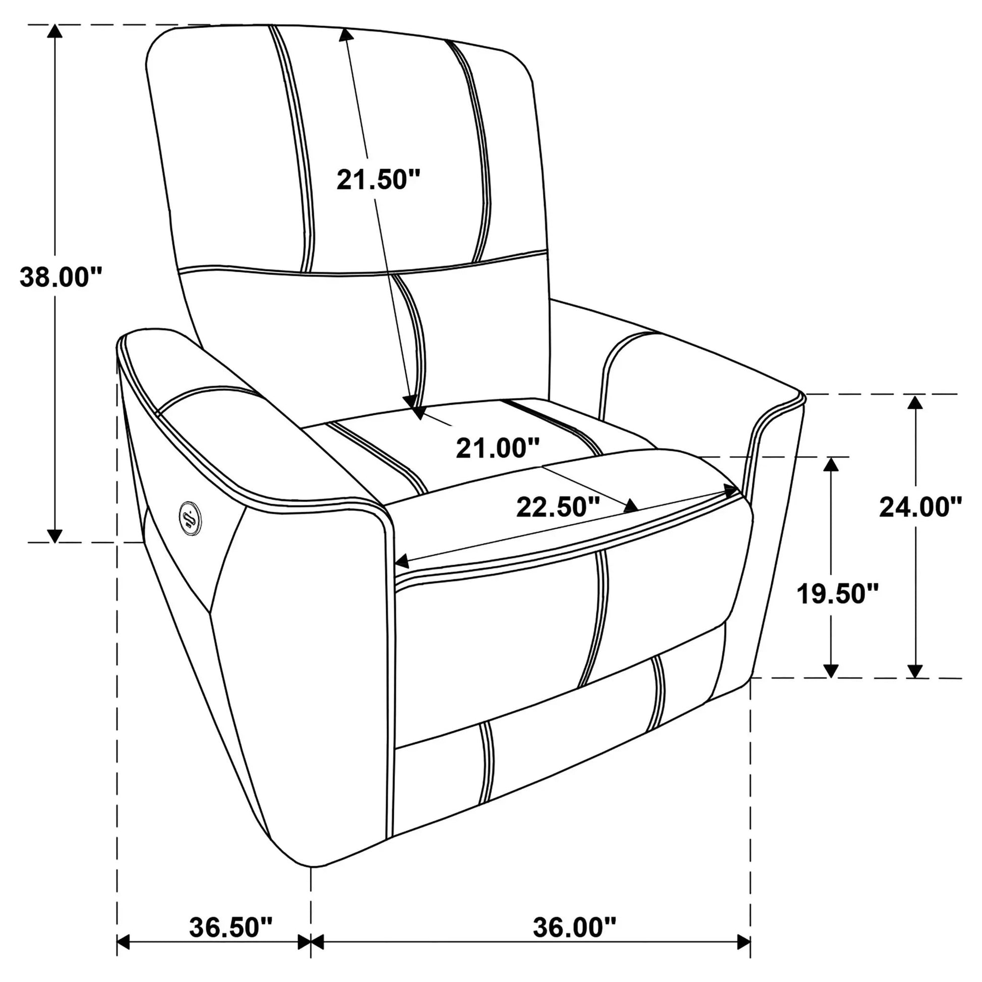 Dove gray upholstered power recliner with USB by Unique Piece Furniture; blueprint on Tampa Home & Garden Store