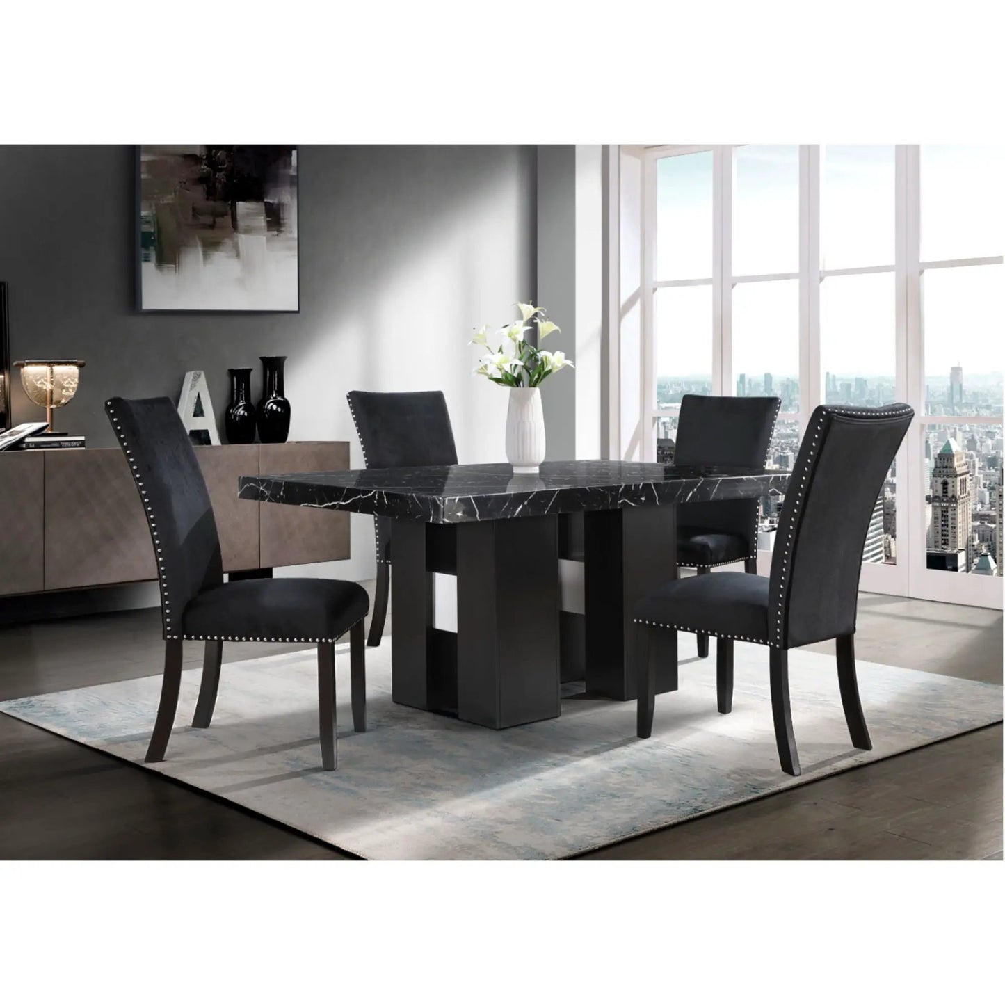 Jhoanna 5 Piece Dining Table Set in Black