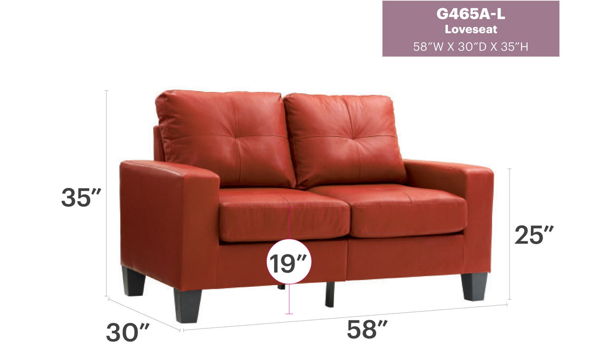 Track Arm Loveseat by HouseOfZazla in red leather with tufted cushions 58W x 30D x 35H on Tampa Home & Garden Store