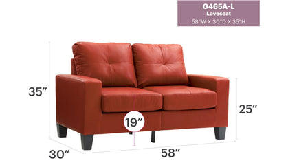 Track Arm Loveseat by HouseOfZazla in red leather with tufted cushions 58W x 30D x 35H on Tampa Home & Garden Store