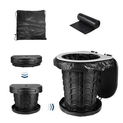 GemGear black retractable portable toilet with collapsible body and adjustable height lid on Tampa Home & Garden Store