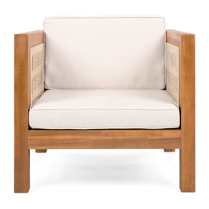 Outdoor Club Chair with rope-arm sides and beige cushions, HouseOfZazla on Tampa Home & Garden Store