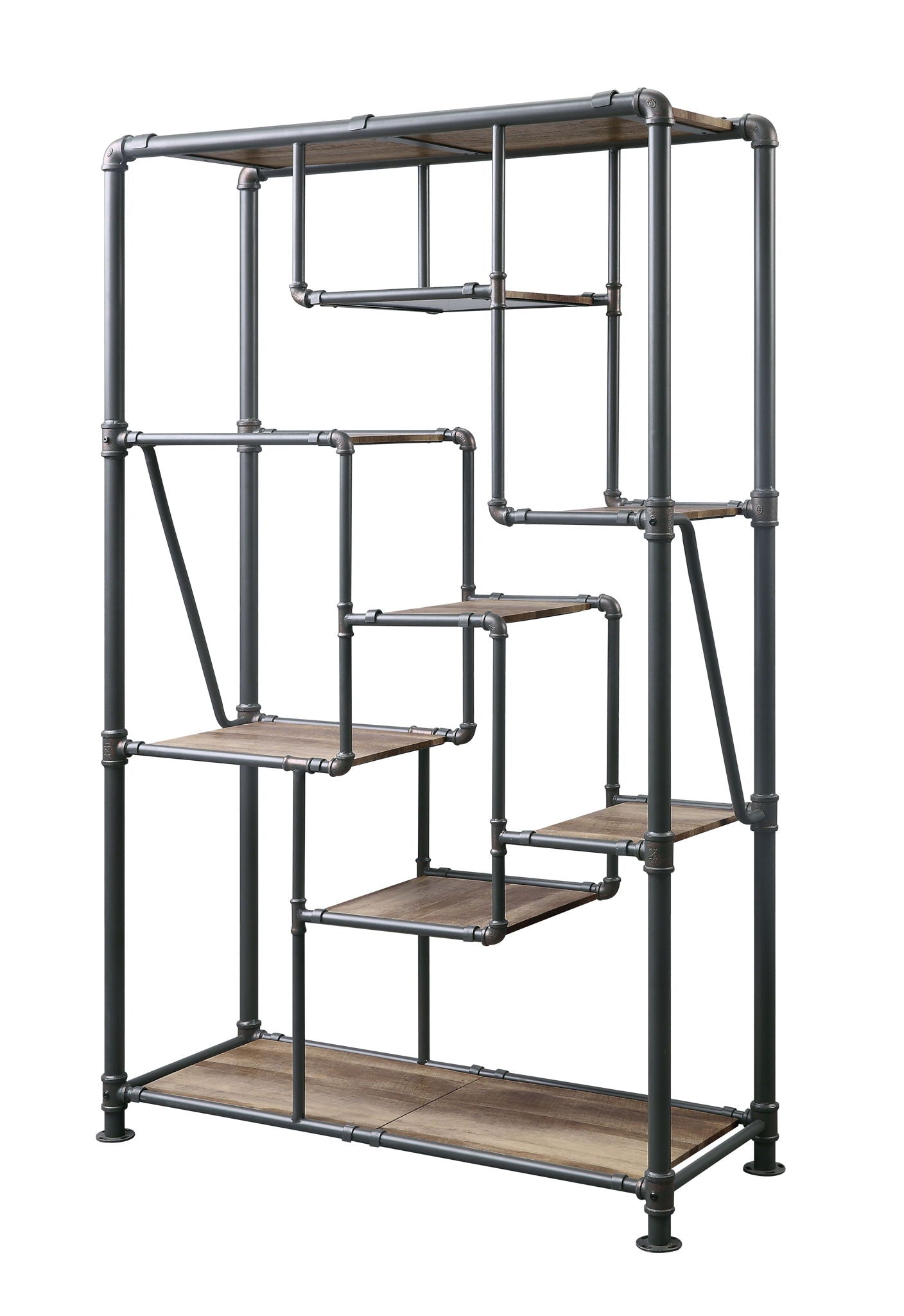 Brantley antique oak etagere bookshelf with industrial pipe frame by HouseOfZazla on Tampa Home & Garden Store