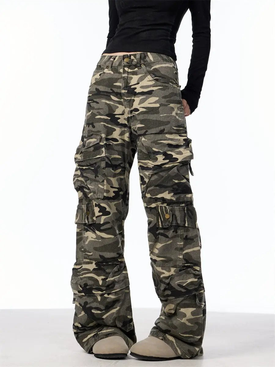 Camouflage cargo pants women's loose wide-leg jeans with cargo pockets by FLIPSTYLEZLLC on Tampa Home & Garden Store