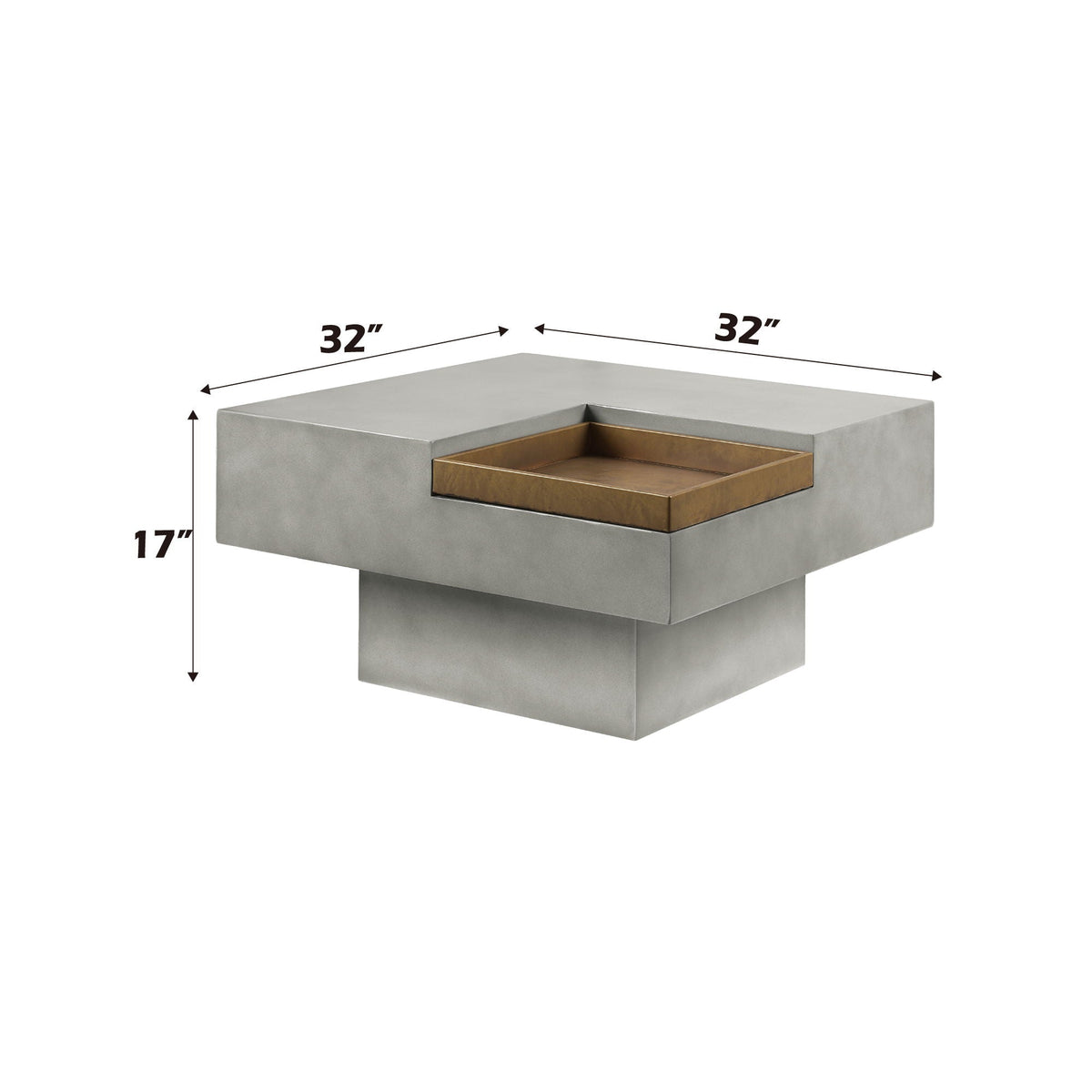 Kailano Weathered Table gray concrete coffee table with brass inset tray by HouseOfZazla on Tampa Home & Garden Store