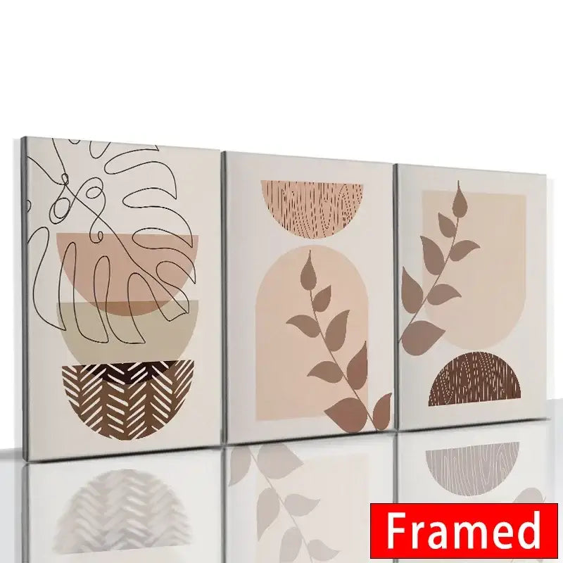 Posters: Modern abstract orange leaf set, 3 framed prints in beige/brown tones by Decorbites on Tampa Home & Garden Store