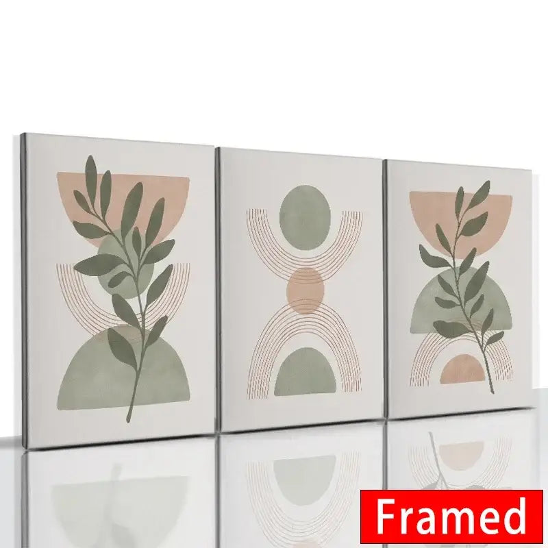 Modern abstract orange leaf posters triptych prints by Decorbites for living room framed on Tampa Home & Garden Store