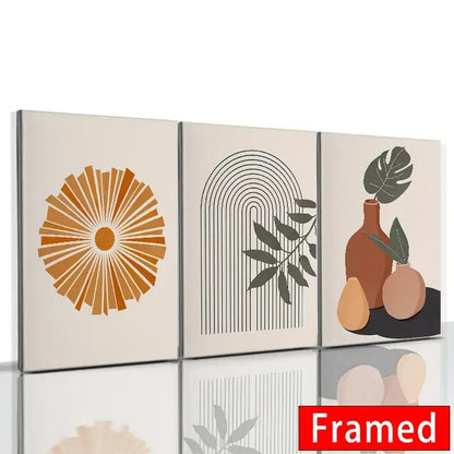 Framed triptych posters: modern orange leaf prints for living room by Decorbites on Tampa Home & Garden Store