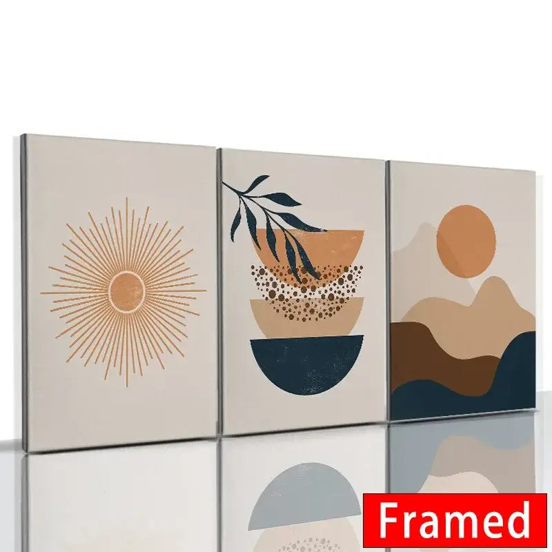 Modern abstract orange leaf posters set, a three-panel framed wall art by Decorbites on Tampa Home & Garden Store