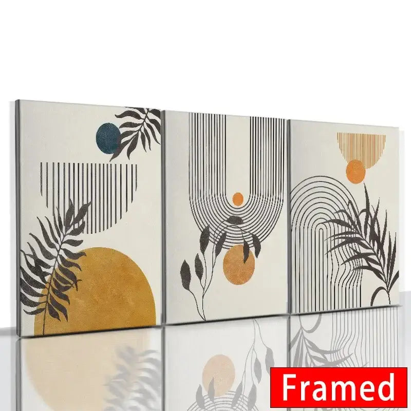Modern abstract orange leaf posters set 3-panel framed wall art by Decorbites on Tampa Home & Garden Store