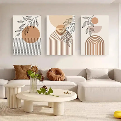 Modern abstract orange leaf posters set by Decorbites, 3 beige prints for living room wall art on Tampa Home & Garden Store