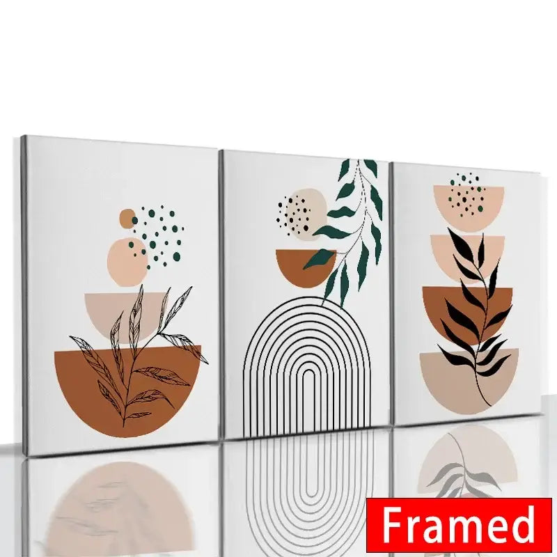 Posters set: Modern abstract orange leaf wall art, 3-panel framed prints by Decorbites on Tampa Home & Garden Store