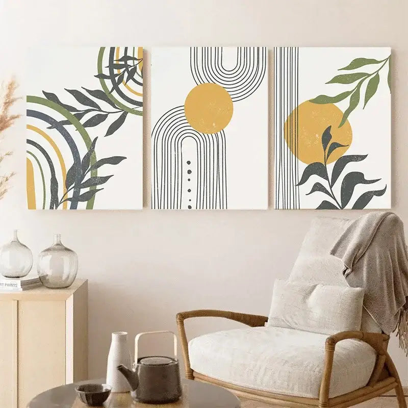 Modern abstract orange leaf posters set, three-panel wall art prints by Decorbites on Tampa Home & Garden Store