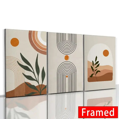 Modern abstract orange leaf poster set, 3-panel framed prints by Decorbites on Tampa Home & Garden Store