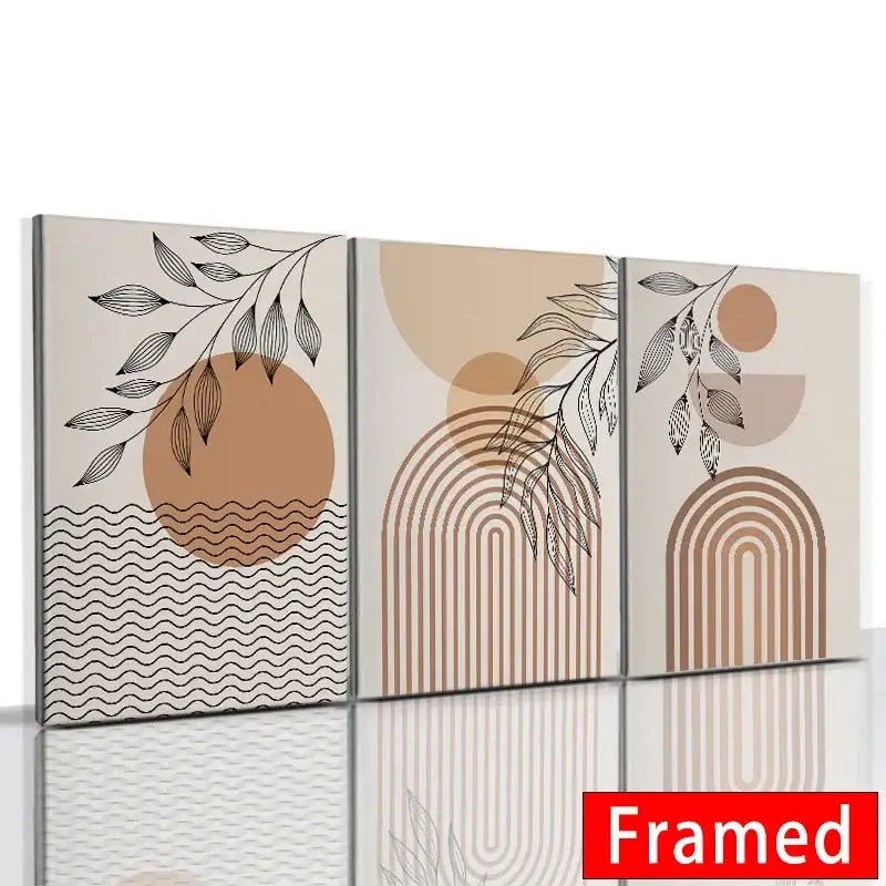 Decorbites framed three-panel orange leaf abstract poster set for living room prints on Tampa Home & Garden Store
