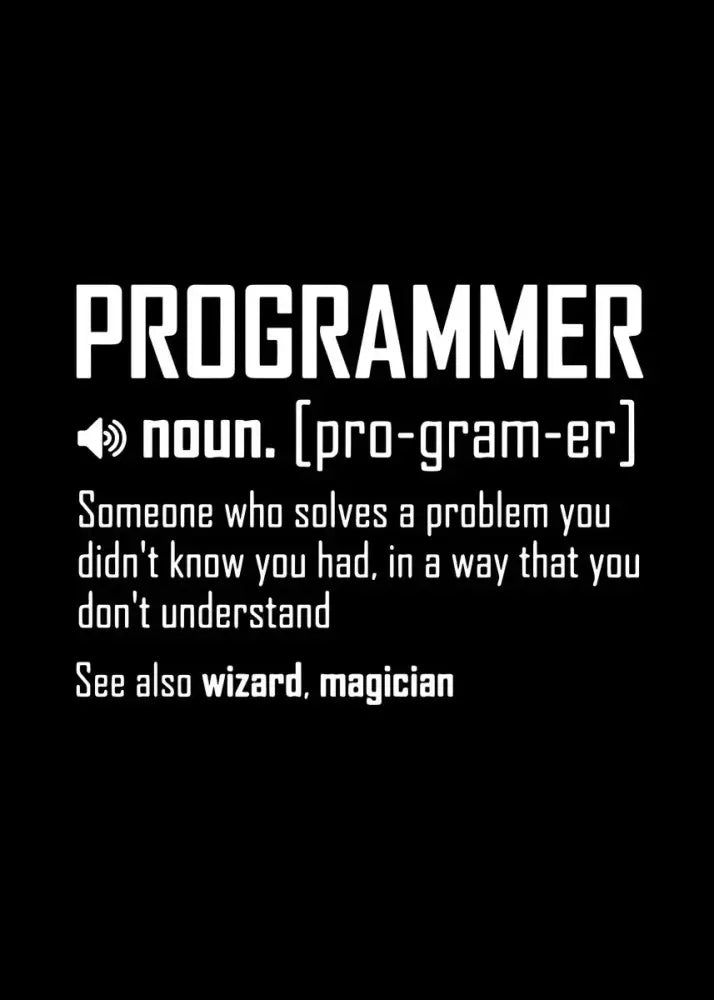 Poster: Abstract programmer gamer infographic with bold white typography on black background on Tampa Home & Garden Store