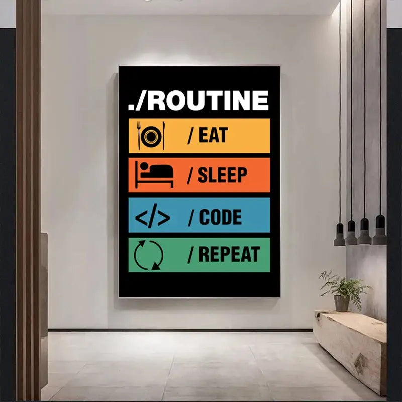 Poster infographic canvas art programmer gamer with orange blue green bars Decorbites on Tampa Home & Garden Store