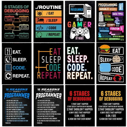 Poster set Decorbites: 16 posters about debugging, coding, gaming and tech for a bedroom on Tampa Home & Garden Store