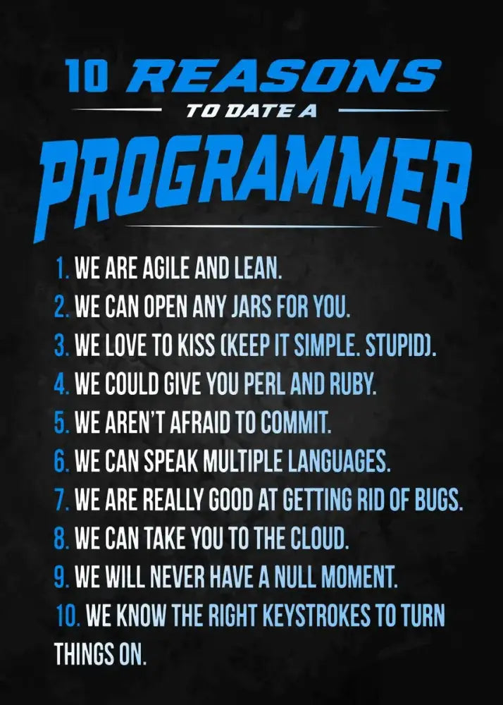 Poster: Abstract programmer gamer infographic by Decorbites with blue and white text on black on Tampa Home & Garden Store
