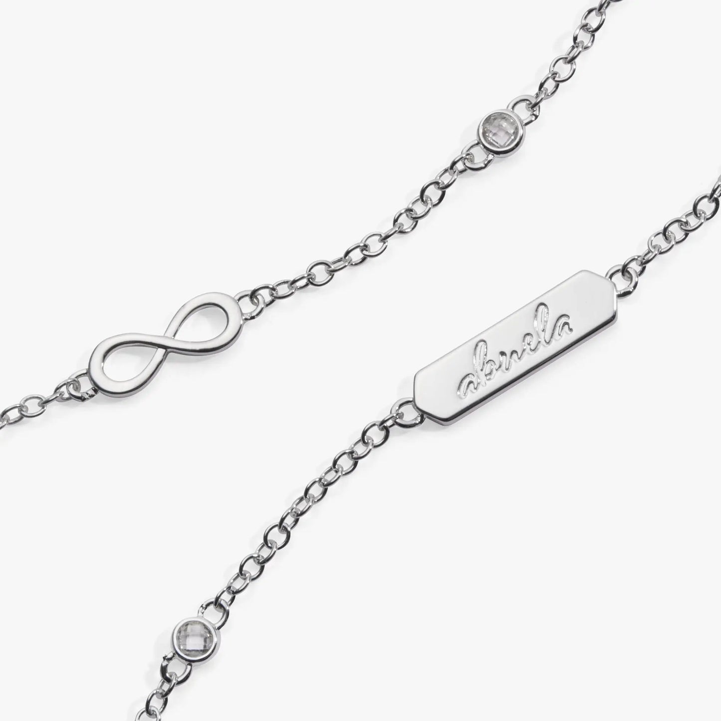 Abuela Infinity Chain Double Strand Bracelet by Alex and Ani, silver metal with crystal accent on Tampa Home & Garden Store