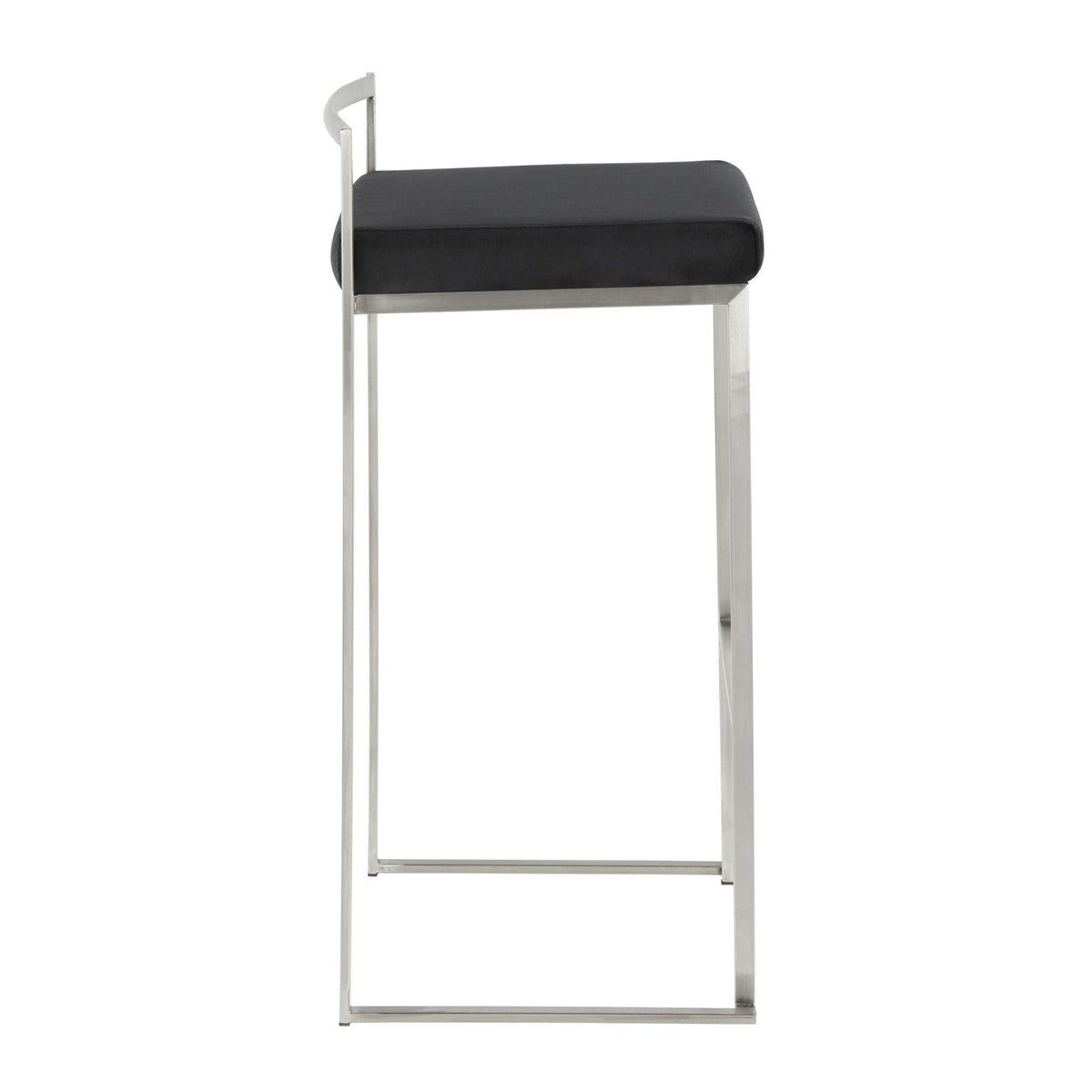Contemporary stackable barstool with padded charcoal seat and brushed-metal frame on Tampa Home & Garden Store