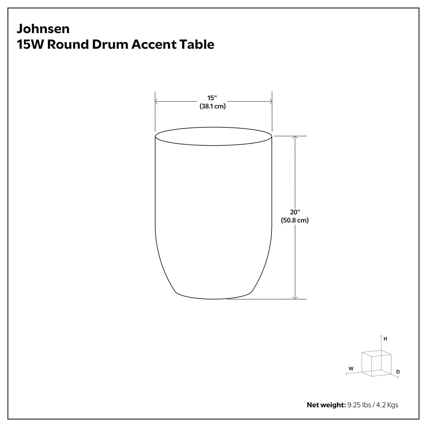 Johnsen handcrafted round metal accent table, drum silhouette, 15 dia, 20 high on Tampa Home & Garden Store