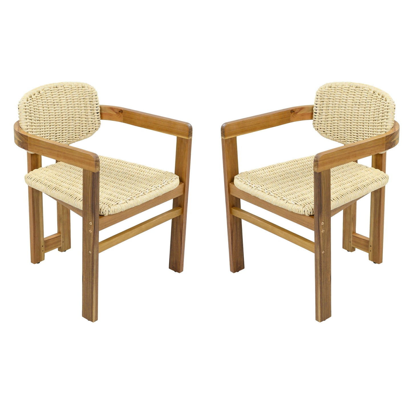 Outdoor accent armchairs set of 2 in natural teak with woven rattan seats by HouseOfZazla on Tampa Home & Garden Store