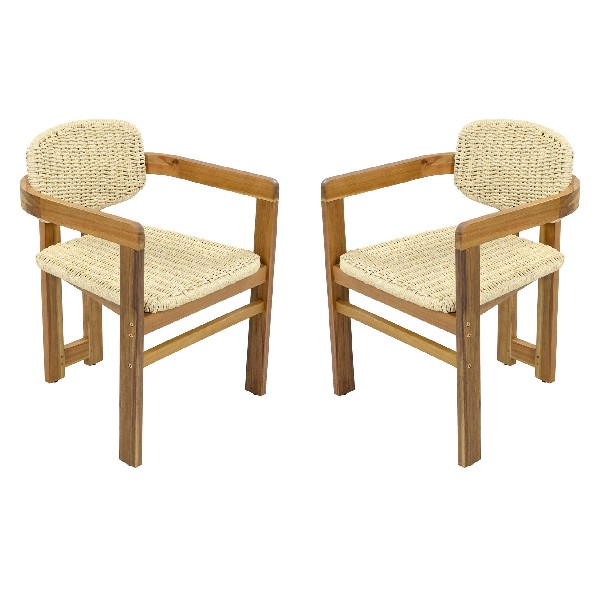 Outdoor accent armchairs set of 2 in natural teak with woven rattan seats by HouseOfZazla on Tampa Home & Garden Store