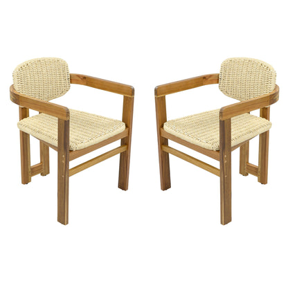 Outdoor accent armchairs set of 2 in natural teak with woven rattan seats by HouseOfZazla on Tampa Home & Garden Store