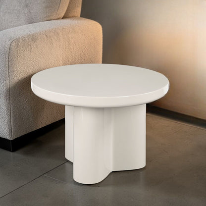 Light gray Joane end table with high gloss round top and ribbed pedestal by HouseOfZazla on Tampa Home & Garden Store