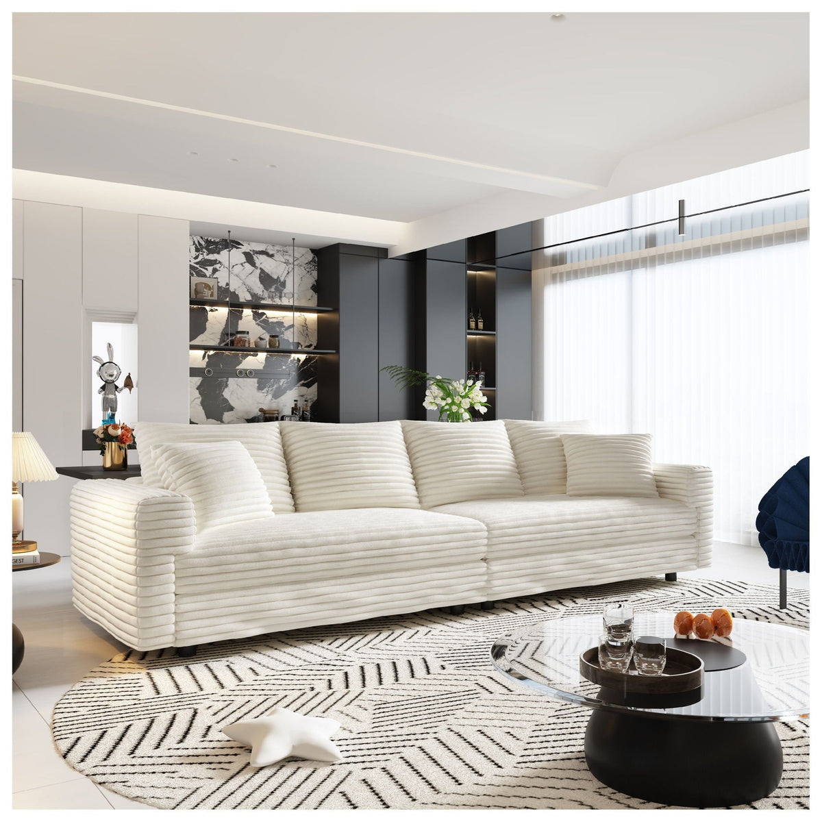 Deep Seat Sofa Bed With Ottoman and Soft Pillows