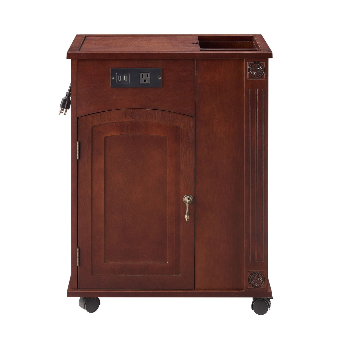 Traditional End Table with Charging Station in red walnut by HouseOfZazla, a side table on Tampa Home & Garden Store
